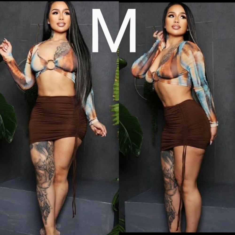 🆕Sexy Multicolor Watercolors Mesh Long Sleeve Crop Top ~ SIZE M